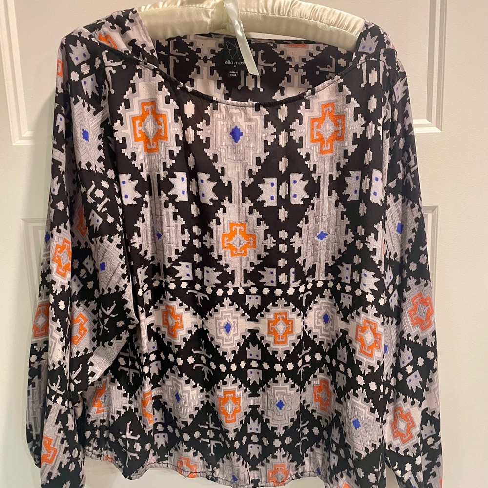 Ella Moss Geometric Print Blouse - Black, Orange, Blue, Gray